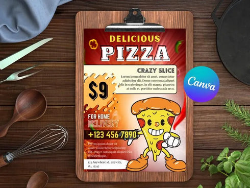 Pizza Crazy Slice Flyer Template, Pizza Restaurant Promotion Flyer, Editable Canva Food Poster, Pizza Menu Design, Instant Download
