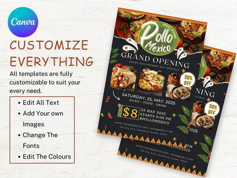 Mexican Food Flyer Template, Restaurant Promotion Flyer, Editable Canva Food Poster, Taco Menu Flyer, Instant Download