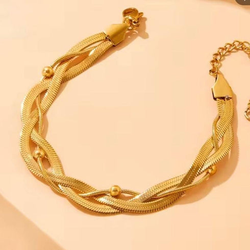 Golden Chain Bracelet | Premium Stainless Steel Bracelet | Braided Snake Chain Bracelet | Women Bracelet | Adjustable Fashion Jewelry