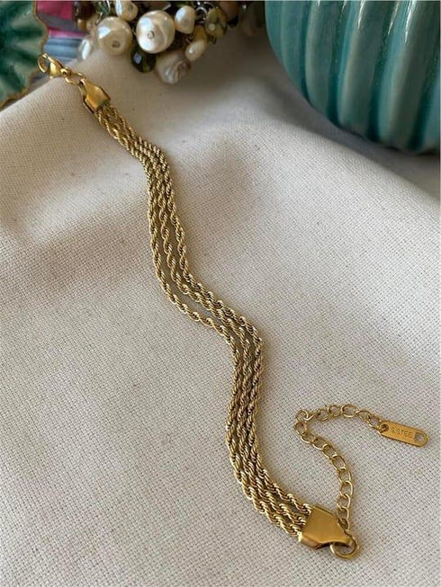 Premium Stainless Steel Golden Chain Bracelet, Layered Chain Bracelet, Minimalist Bracelet, Adjustable Bracelet, Women Jewelry Gift