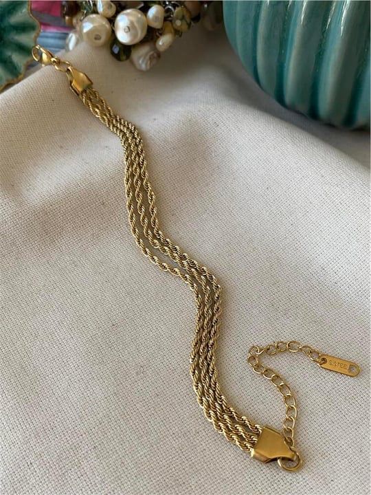 Premium Stainless Steel Golden Chain Bracelet, Layered Chain Bracelet, Minimalist Bracelet, Adjustable Bracelet, Women Jewelry Gift