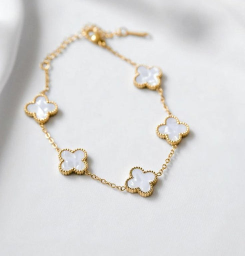 White Clover Bracelet | Golden Premium Stainless Steel Bracelet | Lucky Clover Jewelry | Women Bracelet | Adjustable Chain Bracelet Gift