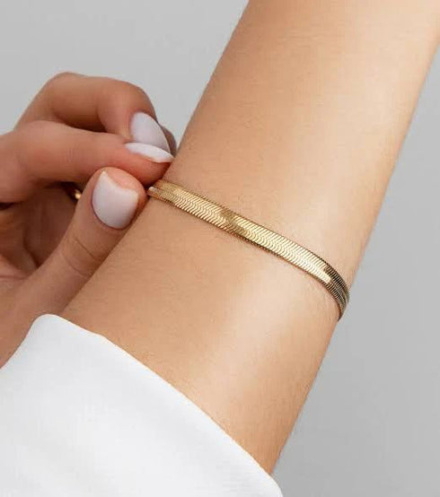 Golden Herringbone Bracelet | Premium Stainless Steel Bracelet | Slim Chain Bracelet | Women Jewelry | Minimalist Bracelet | Adjustable Gift